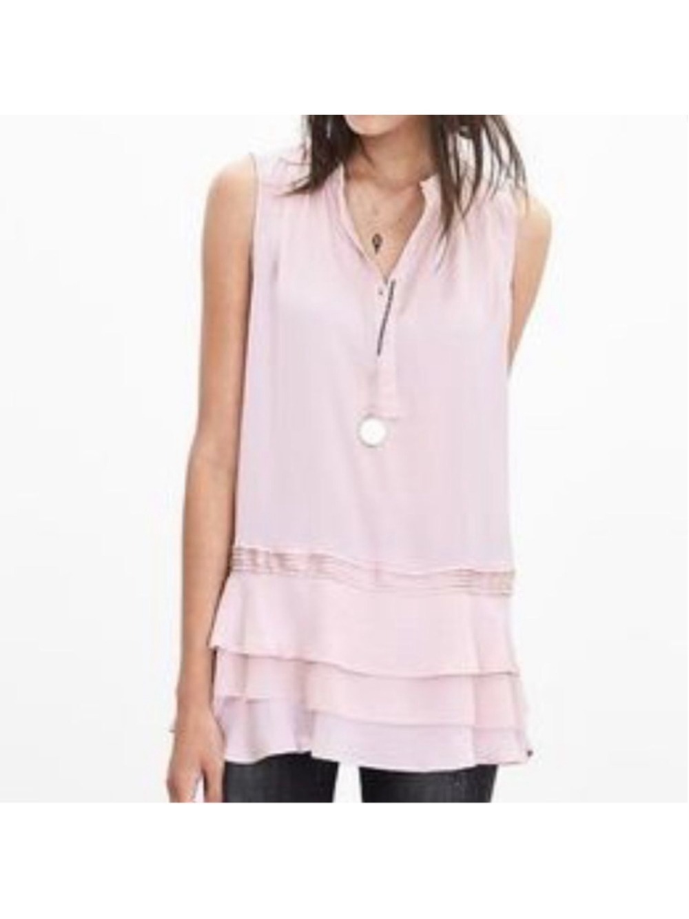 Banana REPUBLIC Satin Ruffle Hem Top Pink Sz M NWT